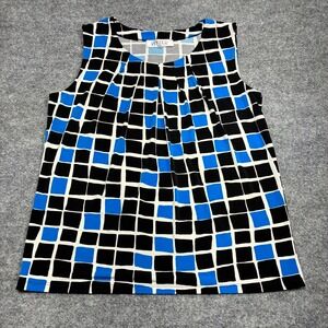 Kasper Women's Sleeveless‎ Dressy Blouse Square Print Blue Black White Size L